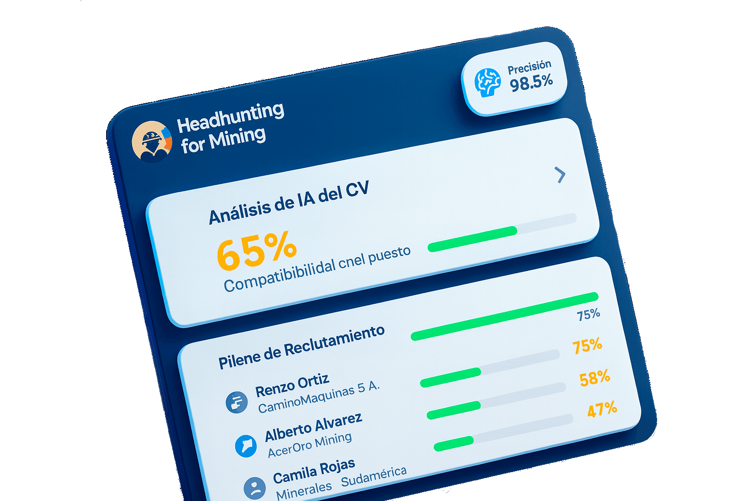 Panel de control de reclutamiento minero - Gestión de candidatos y vacantes con IA